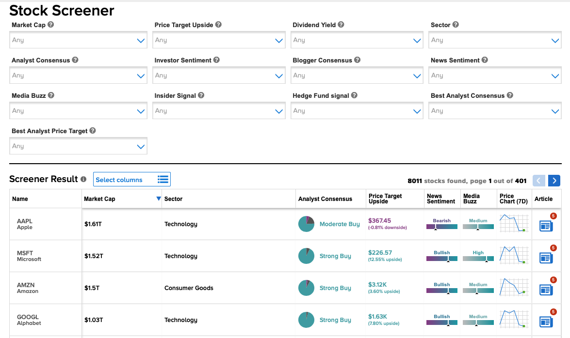 stock screener novas funcionalidades da Avenue