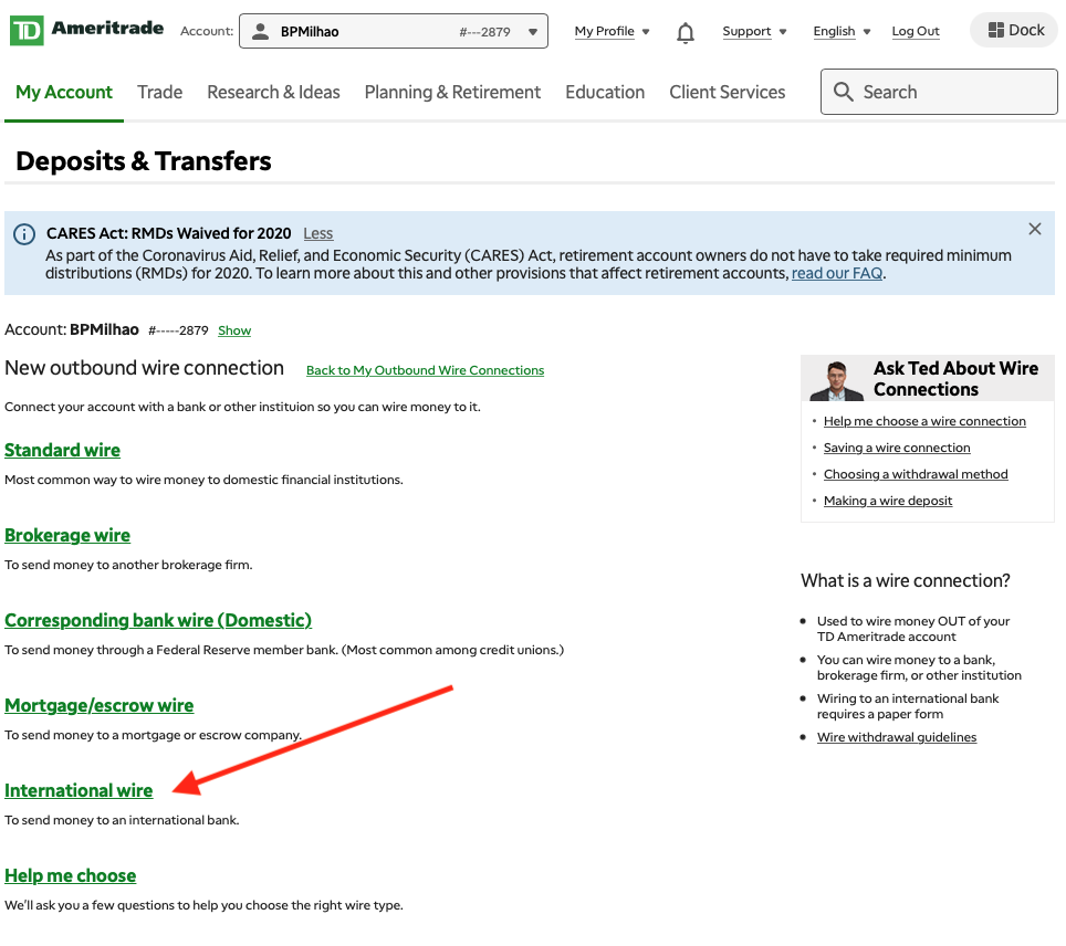 Como resgatar dinheiro da TD Ameritrade